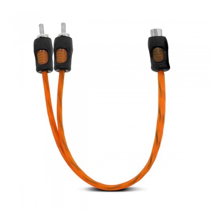 Cabo RCA Y 1 Fêmea 2 Macho 5mm Dupla Blindagem Laranja KX3 Cabo RCA Y 1 Fêmea 2 Macho 5mm Dupla Blindagem Laranja KX3